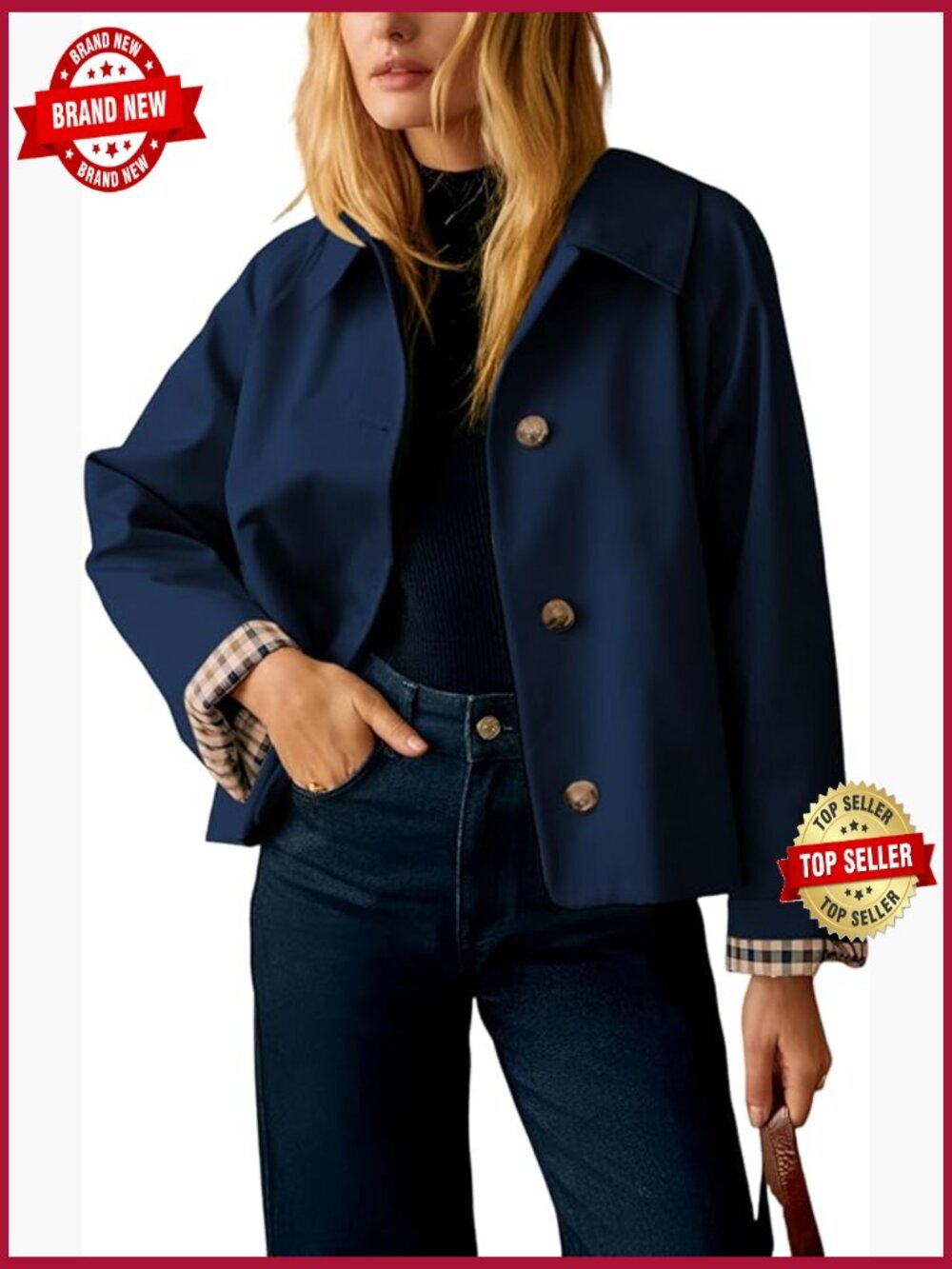 Women's Cropped Trench Coat Short Jacket Lightweight Layering
